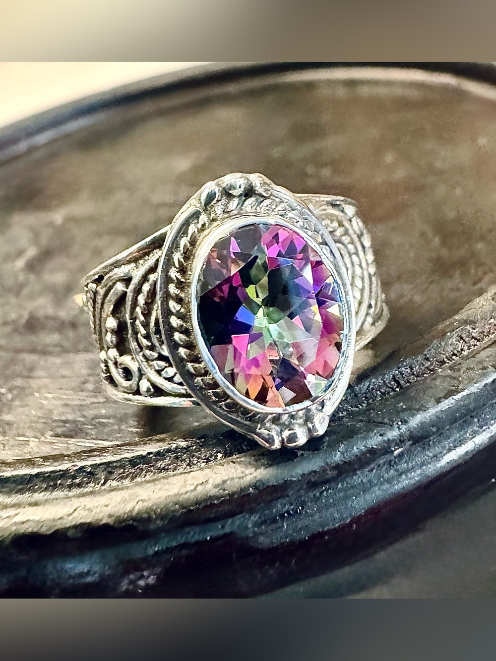 Stunning Handmade Sterling Silver Mystic Fire Topaz Ring (8)